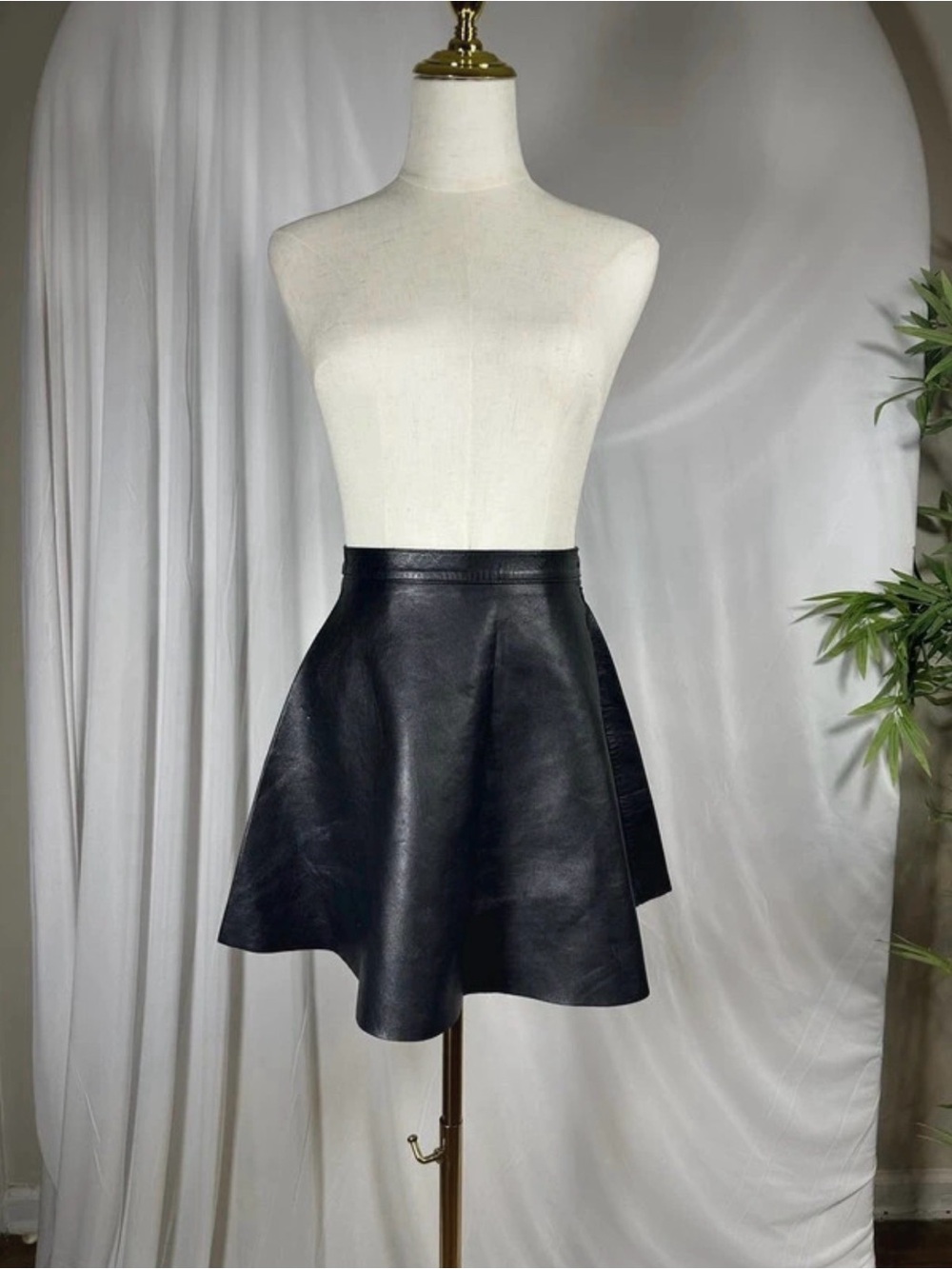 American Apparel 100% Lambskin Leather High-Waisted Circle Skirt
